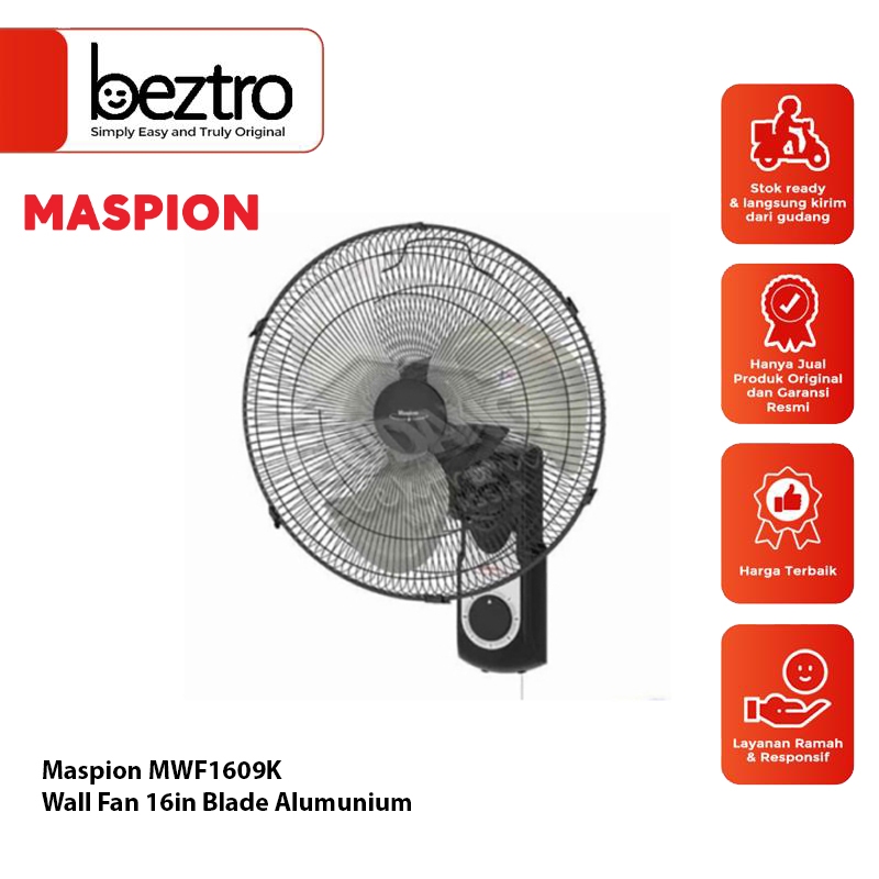 Maspion MWF1609K - Wall Fan Kipas Angin Dinding 16incg hitam MWF-1609K baling besi