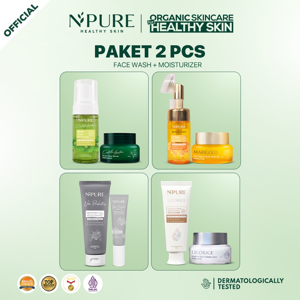 2 PCS - NPURE Bundle Facial Wash + Moisturizer Full size / Paket Kecantikan / Rangkaian Skincare / B