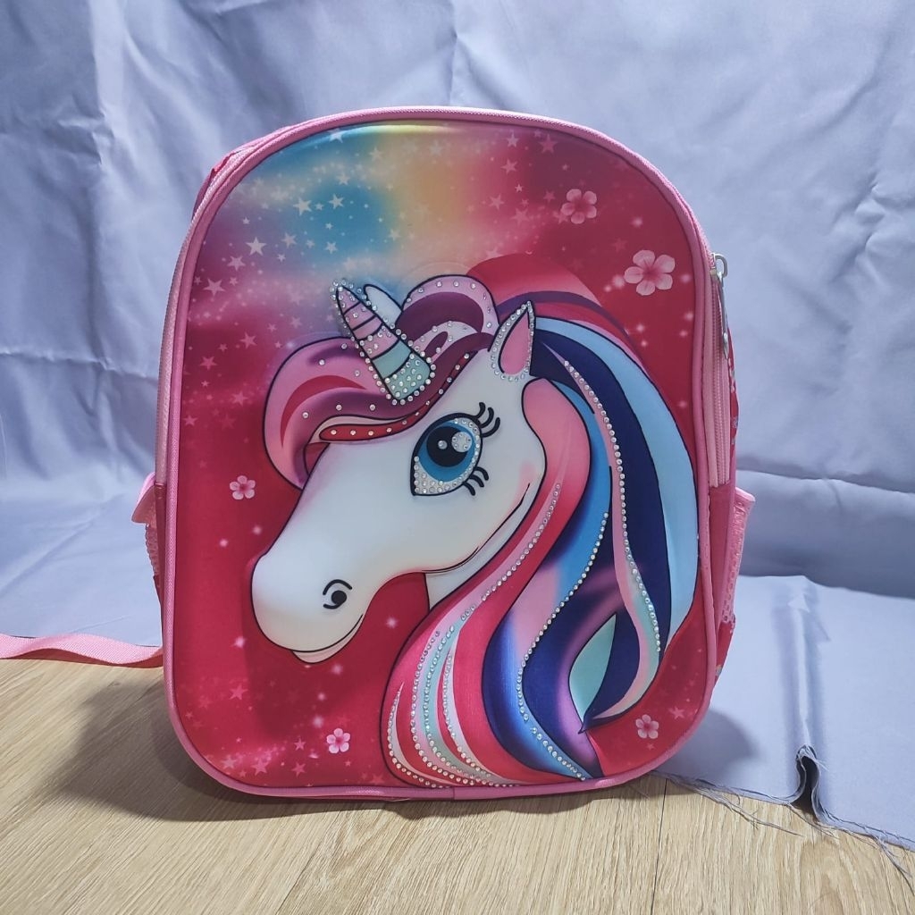 Tas sekolah anak cewek | tas perempuan anak TK | tas karakter unicorn timbul
