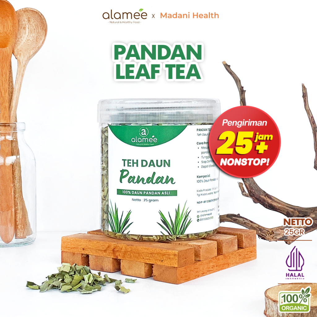 

ALAMEE Teh Daun Pandan Kering Leaf Tea Organik Alami Minuman Herbal Siap Minum Seduh 25gr