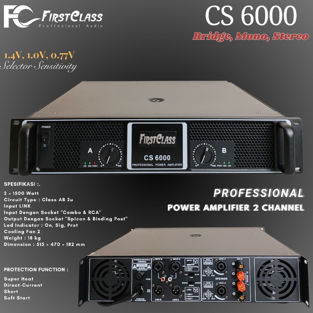 Power Amplifier Firstclass 2 Channel CS 6000 / CS6000 / CS-6000 Original 1500 Watt x 2