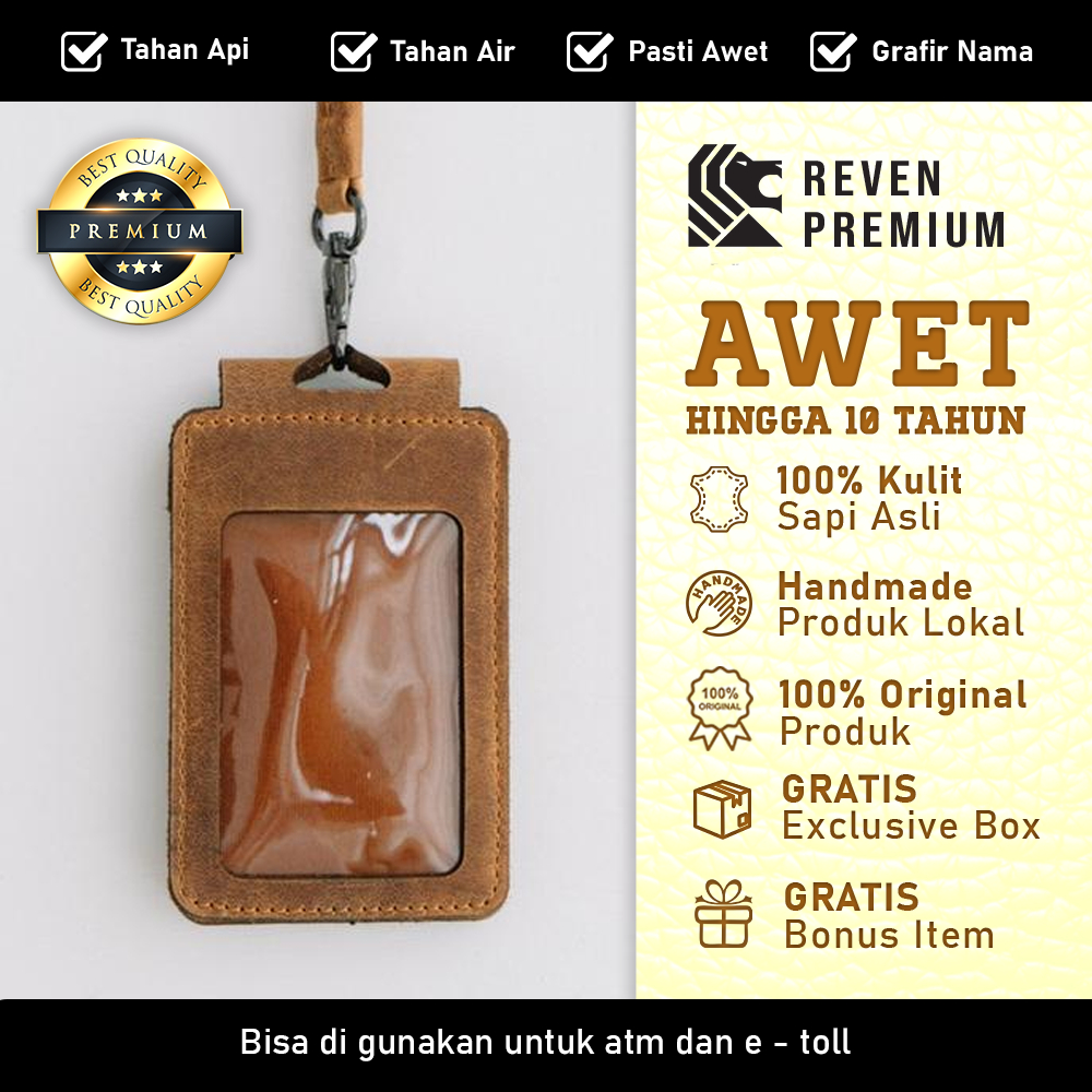 

ALONA Leather Id card Name Tag Kulit Sapi Asli BERLY landyard Papan Nama Model Kalung