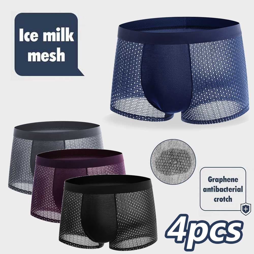 MEFLOAR CD01 4PCS Pakaian dalam pria Boxer es sutra + spandex celana boxer Promo