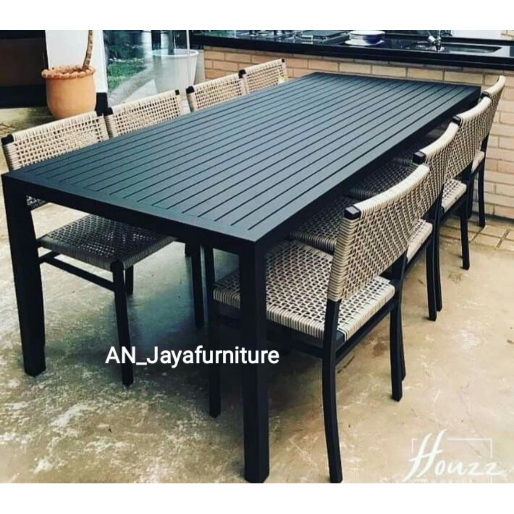 meja makan kayu jati 8 kursi meja makan semi outdoor terbaru