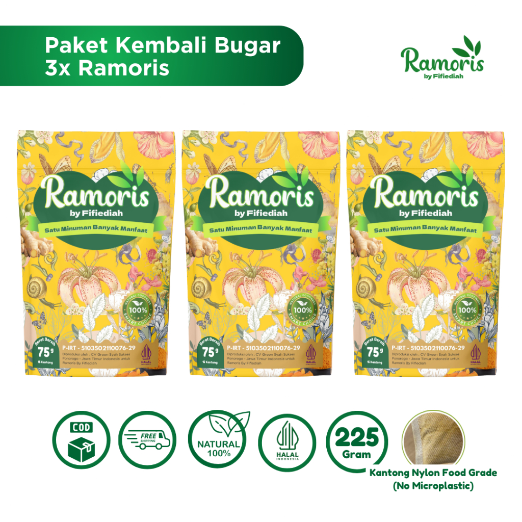 

[3 Pouch] Ramoris Teh Rimpang KebugaranDetox Tubuh | 45 Kantong 225 gram