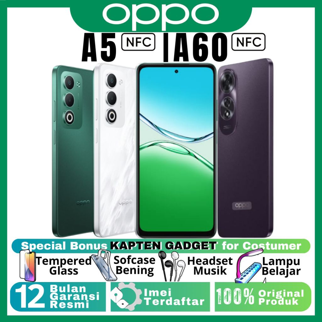 OPPO A5 | OPPO A60 8/128GB - 8/256GB Ram Upto 16GB Tahan Banting 100% BARU ORIGINAL GARANSI RESMI