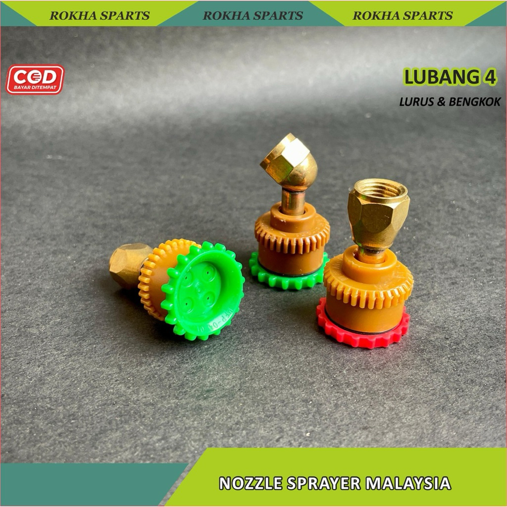 Nozzle Lubang 4 Malaysia – Kepala Semprot Lurus & Bengkok Drat 10mm untuk Tangki Sprayer Manual & El
