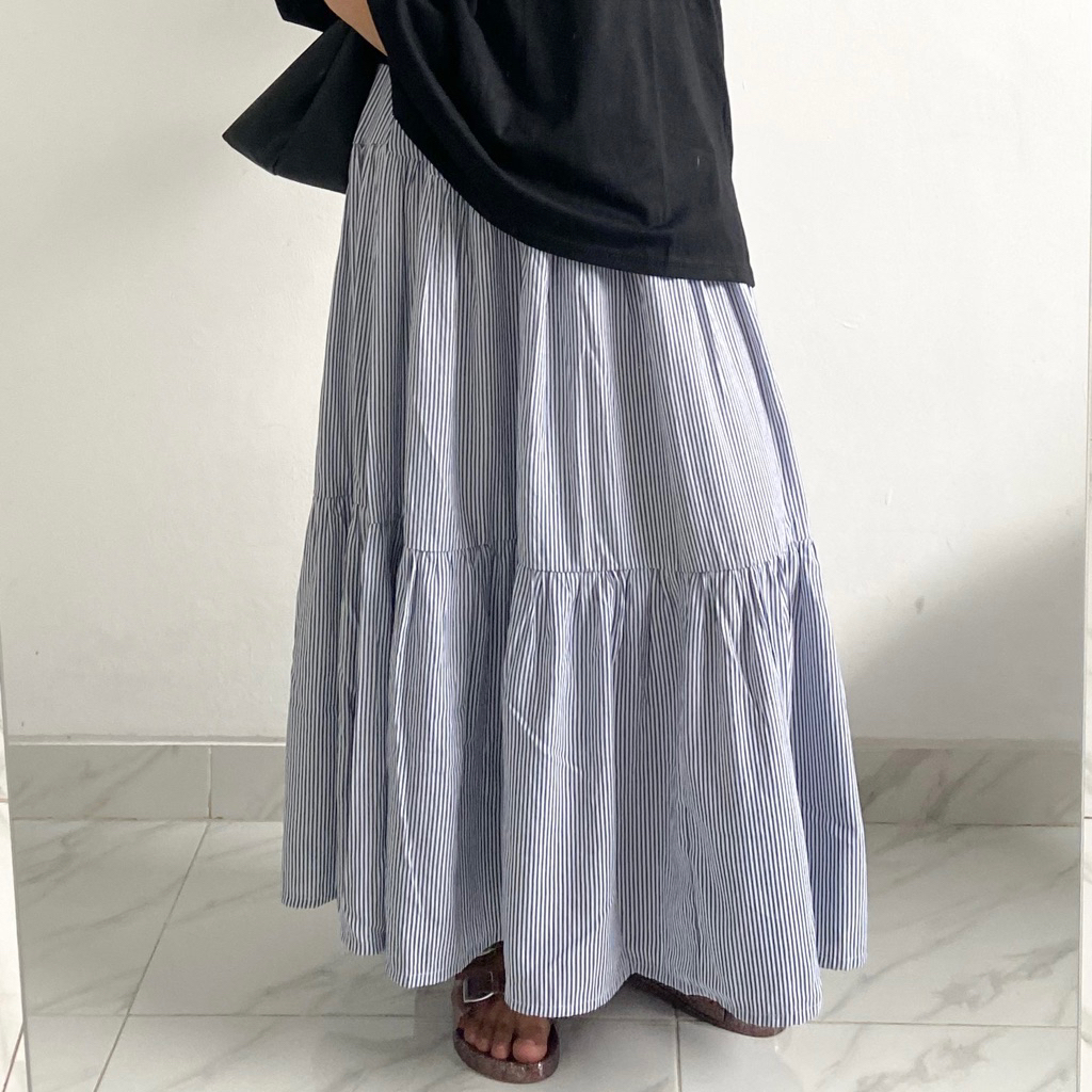 NEVAA.ID JOLIE SKIRT Rok Motif Salur Wanita - Ruffle Skirt - Rok Panjang Katun Motif SKIRT | rok mot