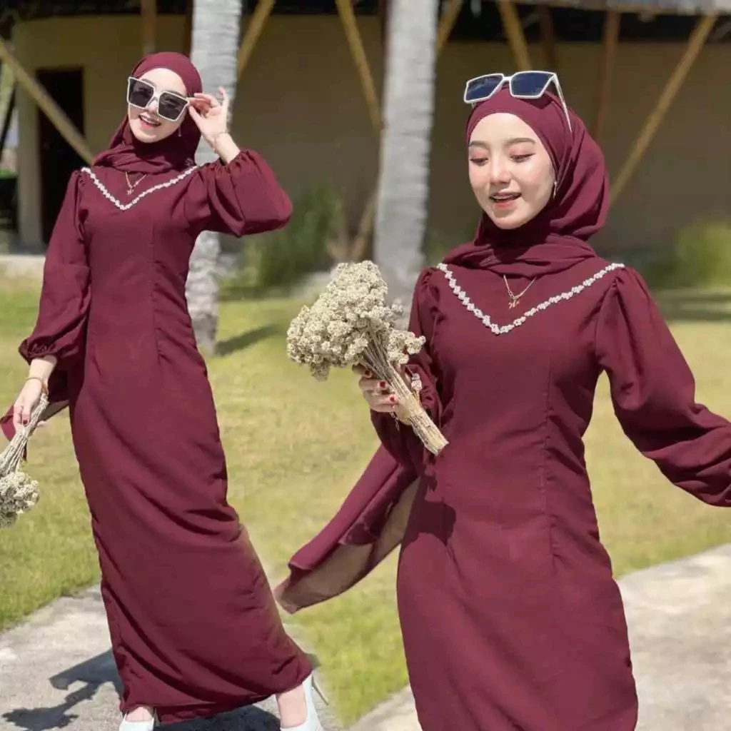 CALENDULA SATIN MAXMARA MAXY DRESS POLOS MIX MUTIARA SLIMFIT BAJU BRIDESMAID LENGAN BALON GLOWSY