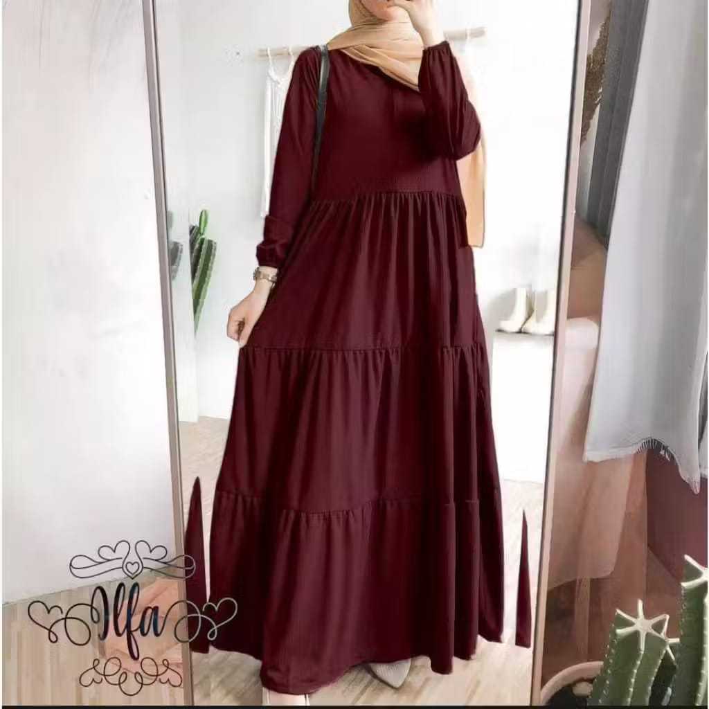 Gamis Polos Rempel Susun Bahan Katun Rayon / Busana Muslimah Terbaru / Gamis Terbaru 2025