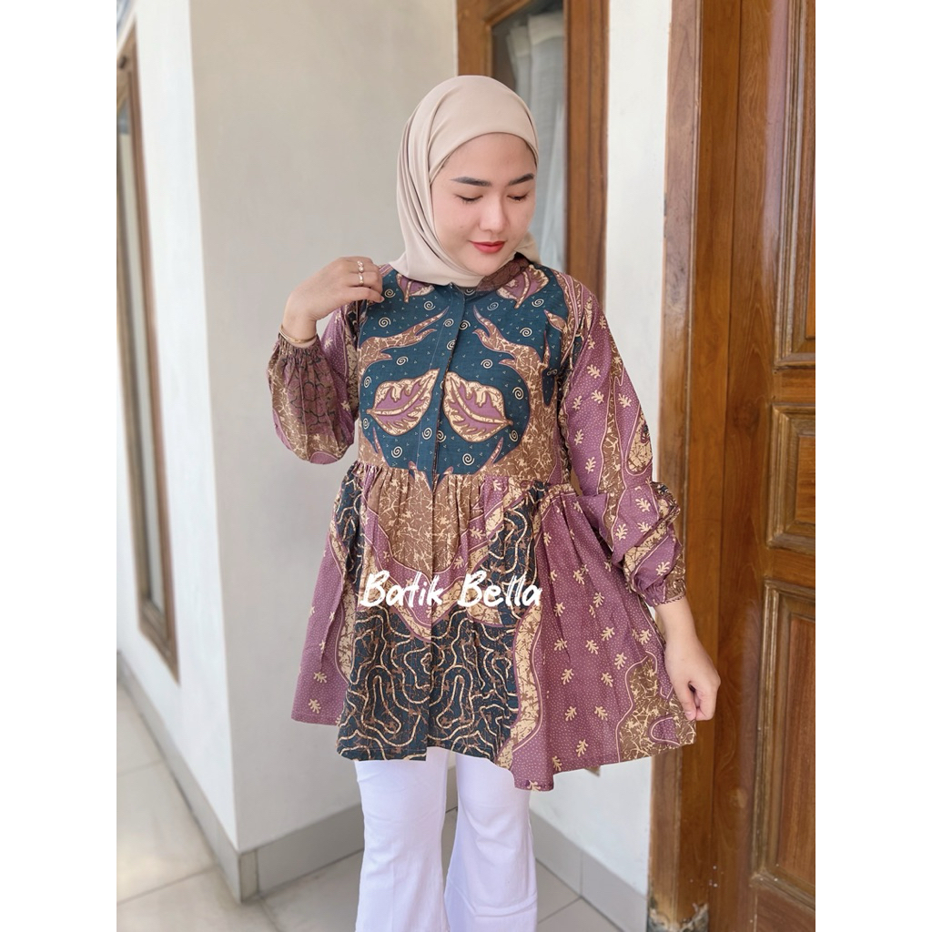 Blouse Balon ADHIVA UNGU Outfit Wanita Kerja Atasan Batik Viral