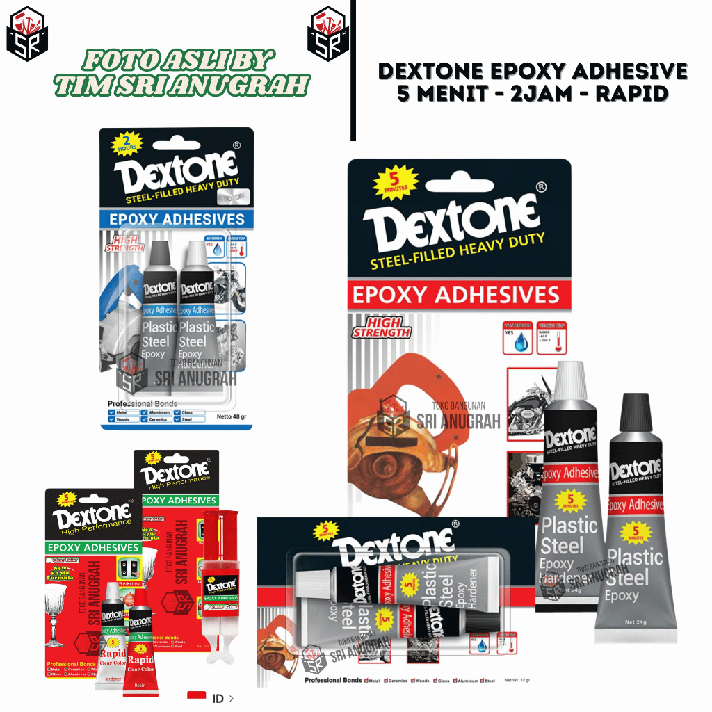 

DEXTONE Epoxy Adhesive Lem Besi Serbaguna 2 Komponen 5 Minutes Standard Rapid