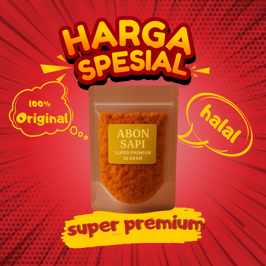 

Abon Sapi Crunchy Super Premium 25gr - Rasa Paling Gurih & halus I Tekstur Kering Sempurna