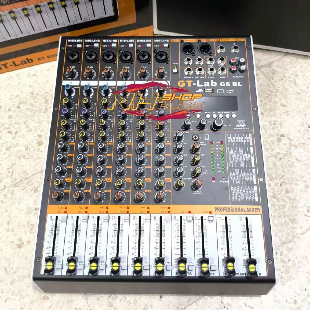 Mixer Audio GT-LAB G6 BL 6 Chanel Plus Hardcase Koper 4Tone Control Fiture Lengkap Mixer 6 Chanel Gt