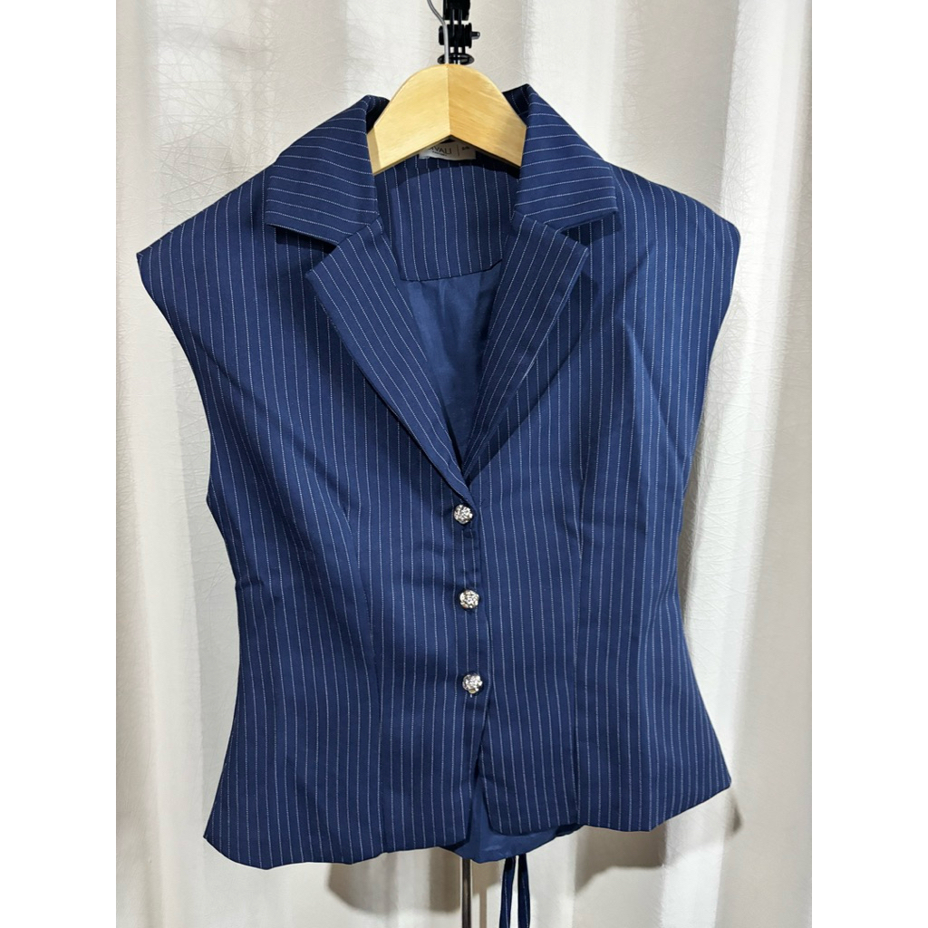 preloved - vest navy bergaris wanita