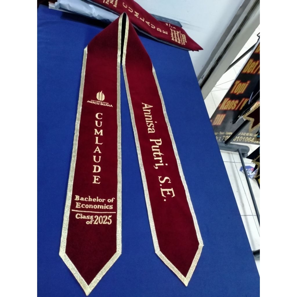 (1 HARI JADI ) selempang wisuda kalung bludru pita gool  custom (bahan bludru pilihan tebal lembut d