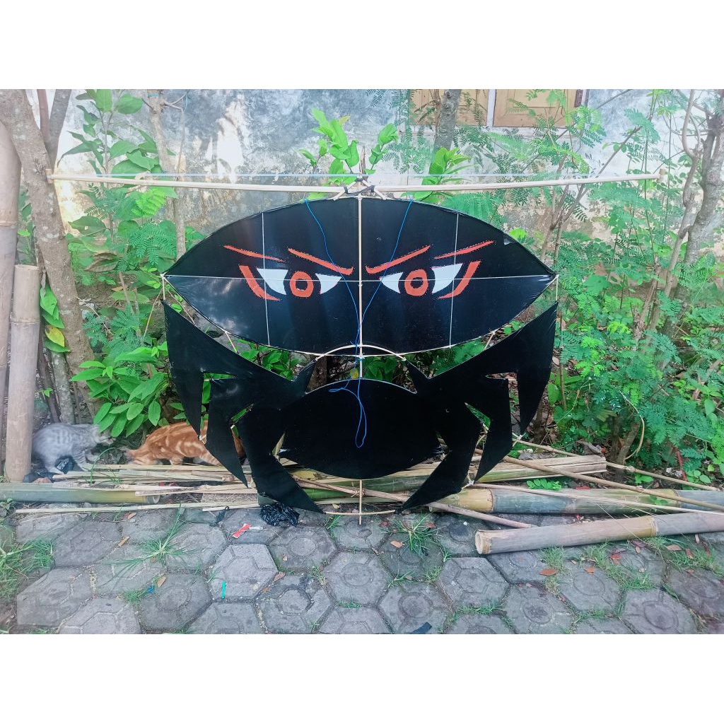 layangan black spider motif mata siap terbang
