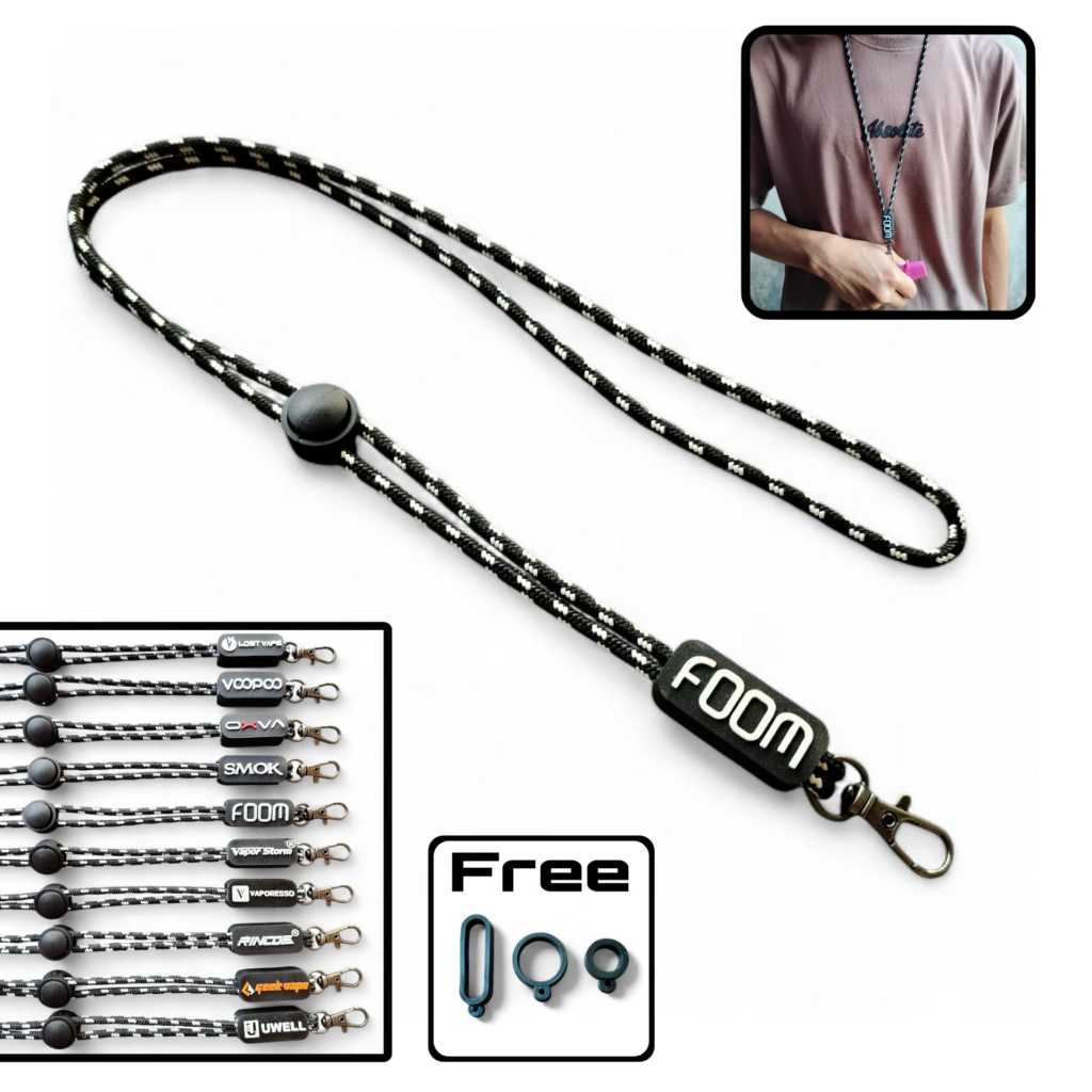 

Lanyard Tali Hitam Putih Gantungan Multifungsi Karet Tulisan Tebal