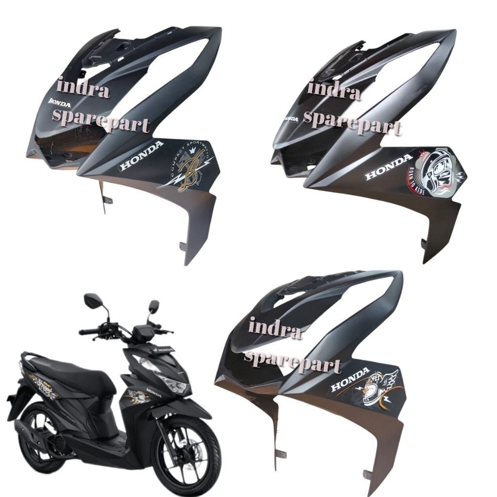 Tameng Body Depan Beat Street LED 2020 2023 Hitam Doff Plus Stiker Striping