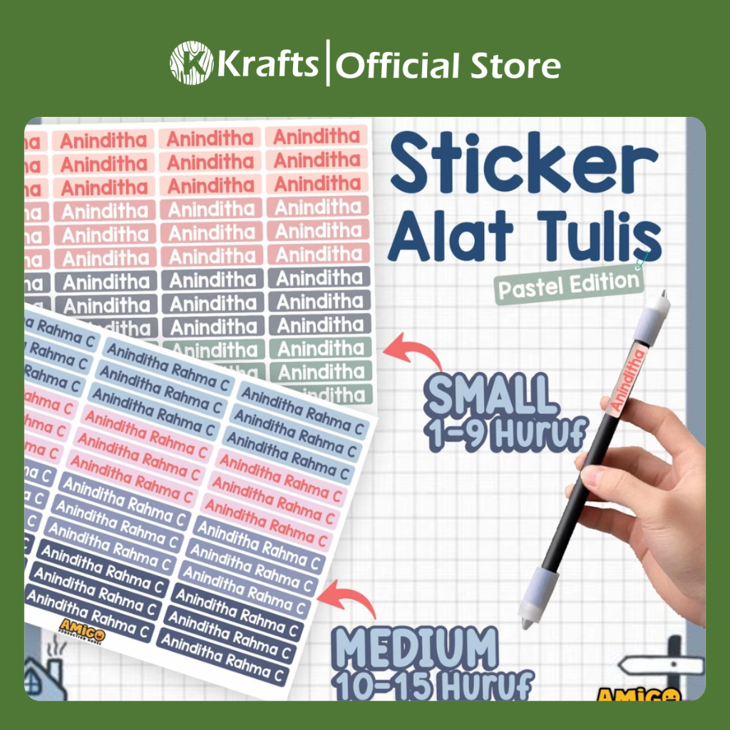 

Label Nama Anak Alat Tulis ATK Stiker Buku Stiker Pensil Custom Pastel Edition pilih warna