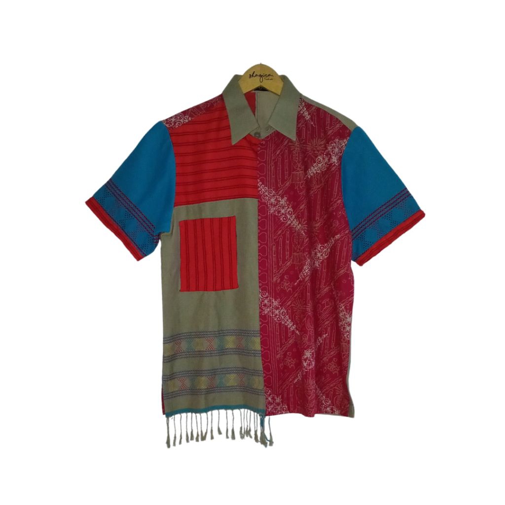 Kemeja Batik Pria Lengan Pendek - Tenun Baduy x Batik Betawi