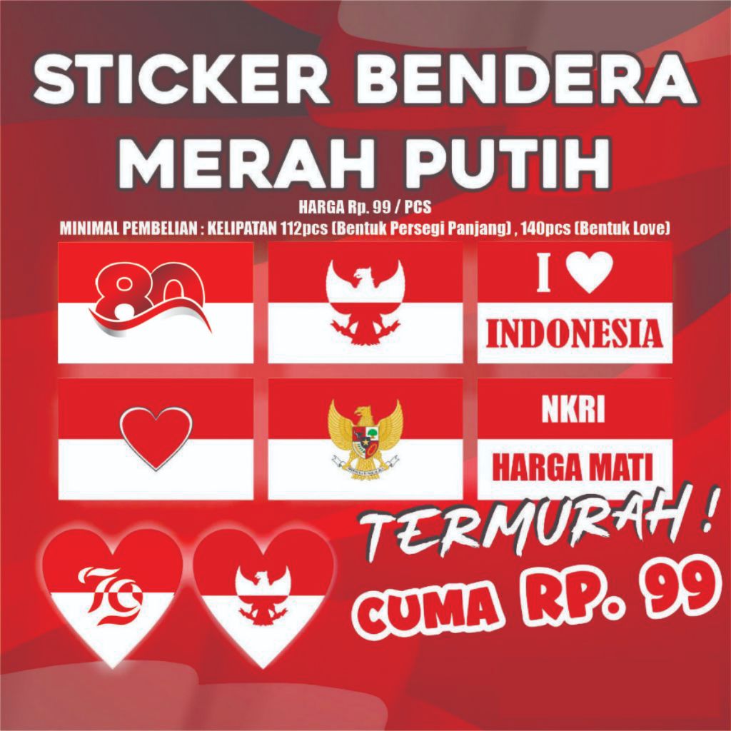 

TERMURAH!! STICKER BENDERA MERAH PUTIH PIPI KEMERDEKAAN 17 AGUSTUS
