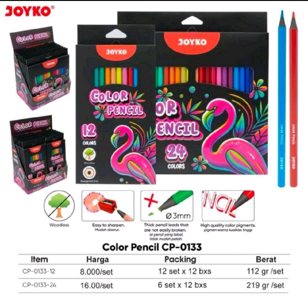 

Joyko-Color pensil 12/24 warna Pigment tinggi