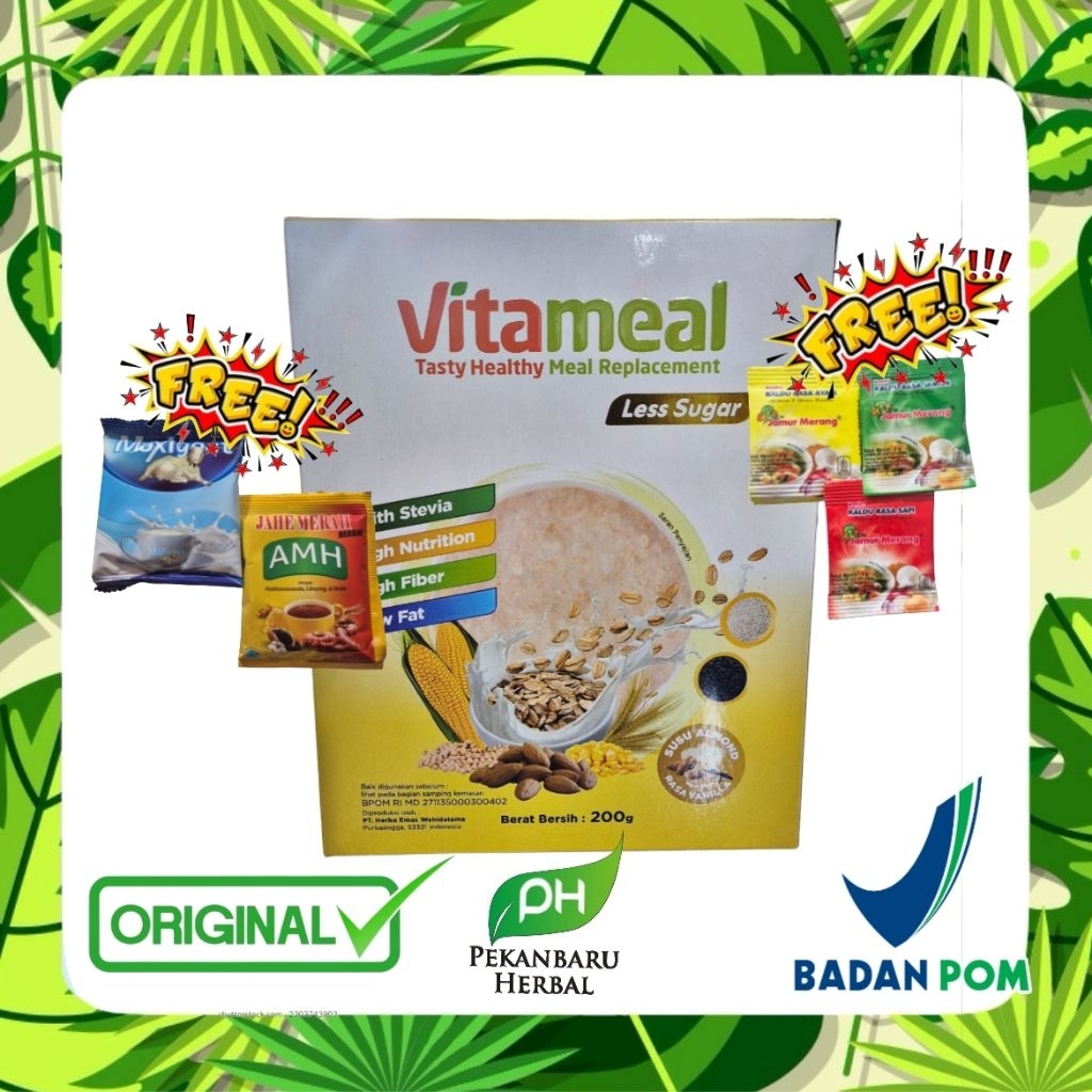

VITAMEAL LESSUGAR 5 PAKET FREE AMH JAHE MERAH DAN SUSU KAMBING ORIGINAL
