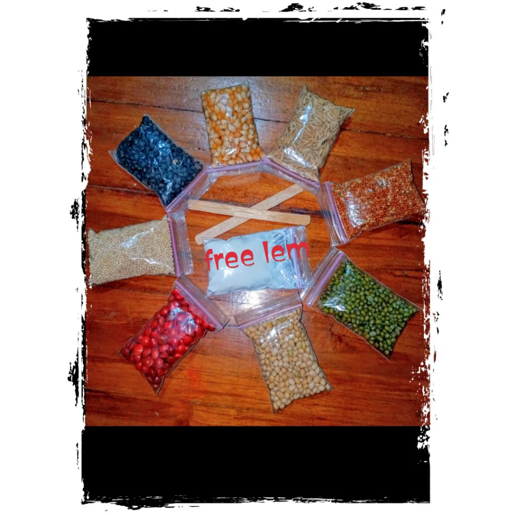 

(8 macam)Paket biji bijian untuk kolase + free lem