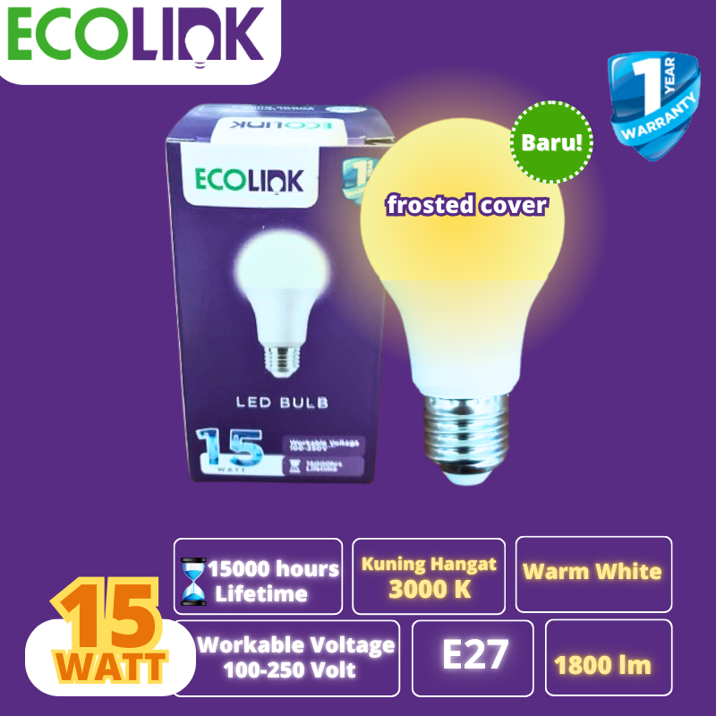 Ecolink Led Bulb/Lampu Led Ecolink 15 Watt Fitting E27  Warna Warm White (Kuning) Original