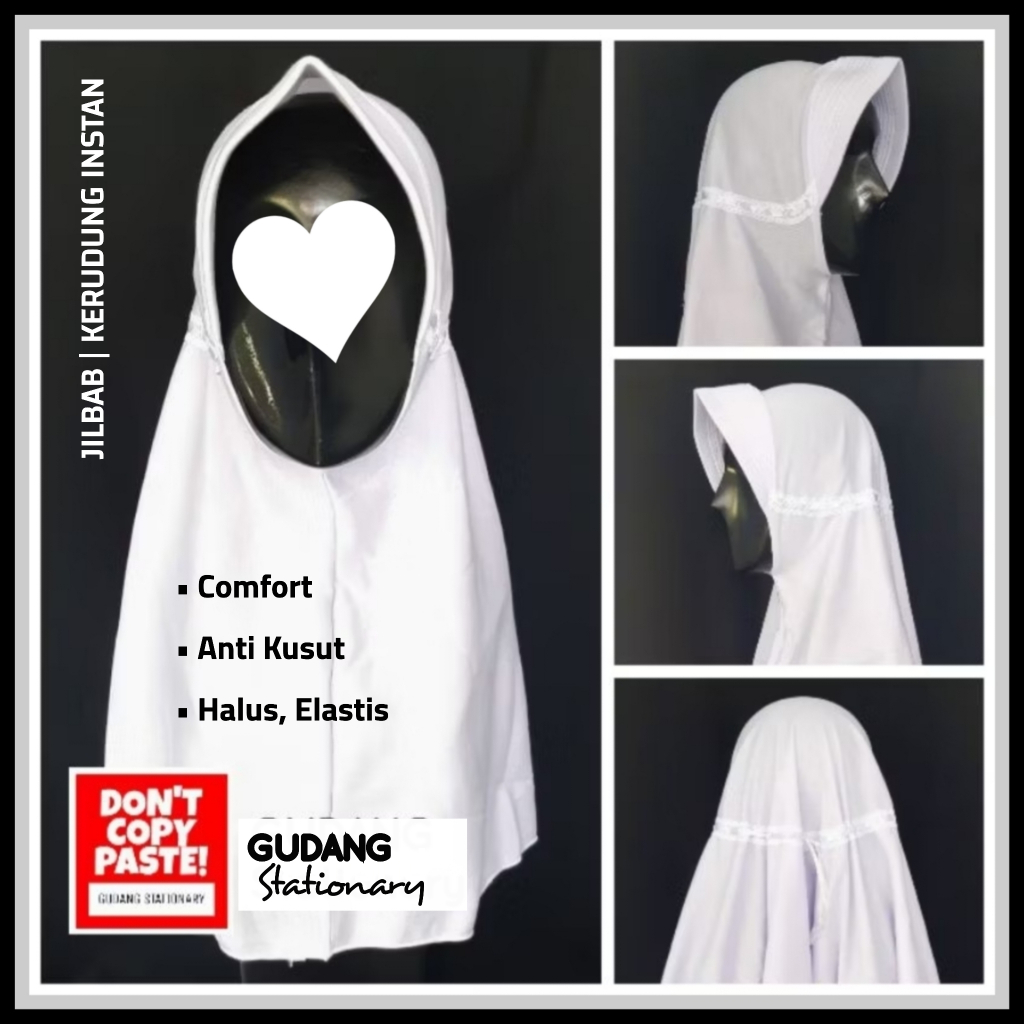Jilbab Instan | Kerudung Sekolah | Bergo Anak Putih Polos