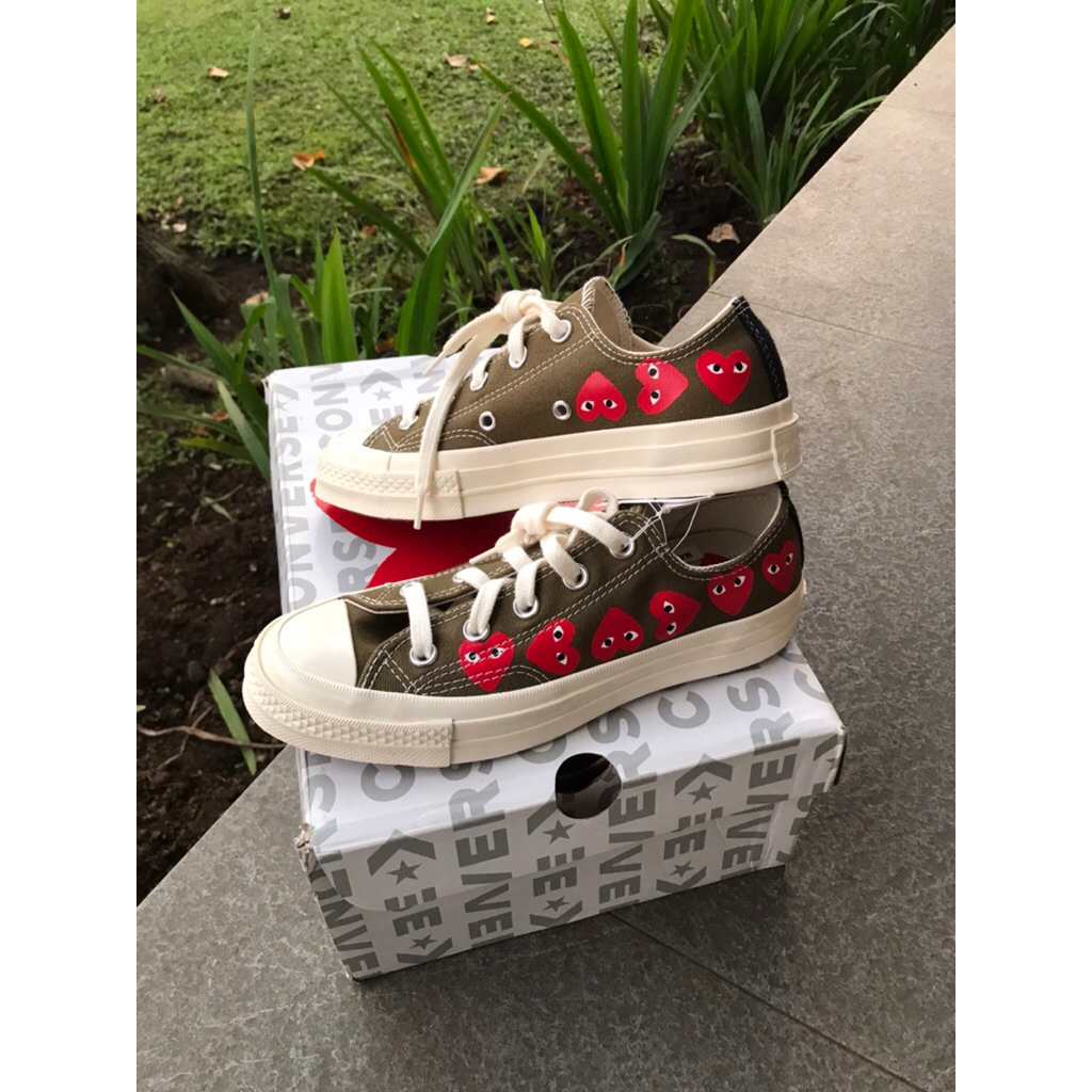 CONVERSE x CDG Comme Desy Garçons Chuck 70s Low Multi Heart Khaki ORIGINAL