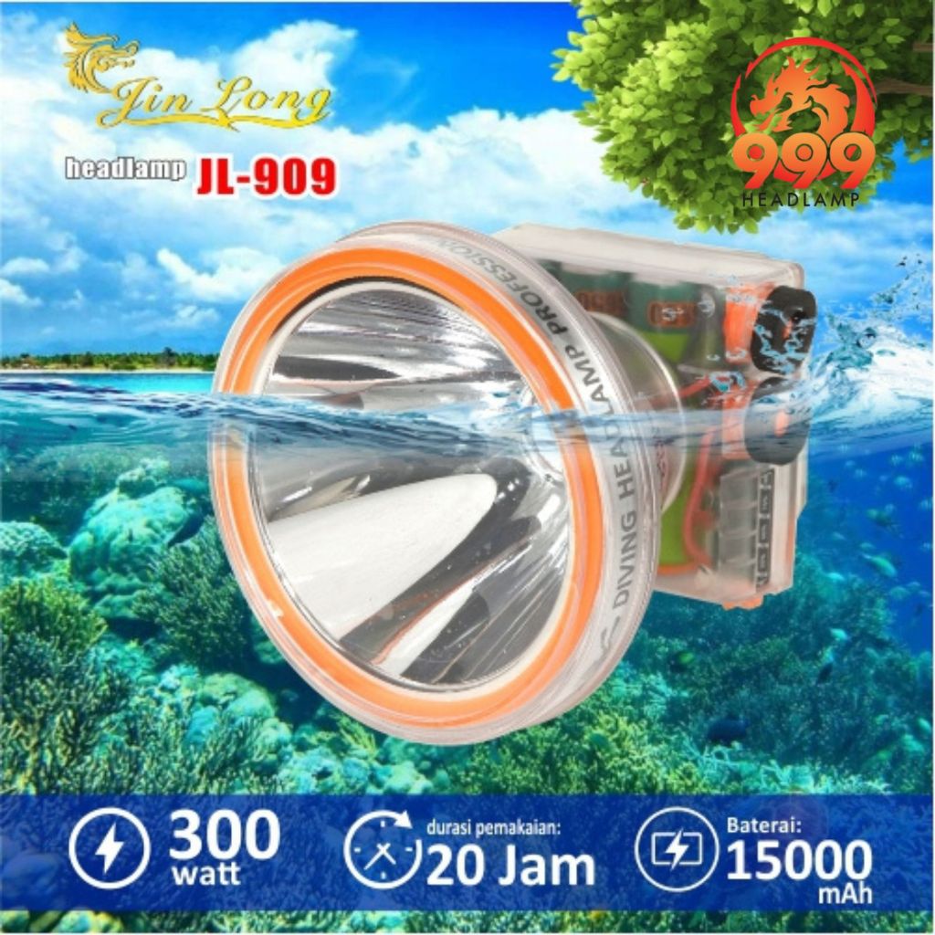 Senter Kepala / Headlamp Jinlong JL 909 waterproof / tahan air 300 watt
