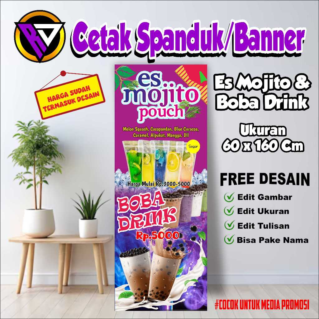 SPANDUK BANNER ES MOJITO  & BOBA DRINK