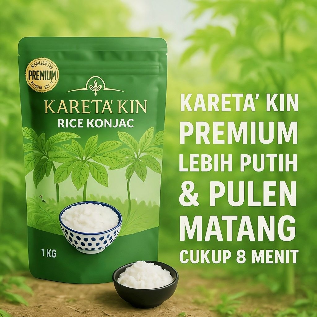 

Kareta'kin Premium Beras Porang Instan Pouch 1KG / Nasi Shirataki Konjac Rice