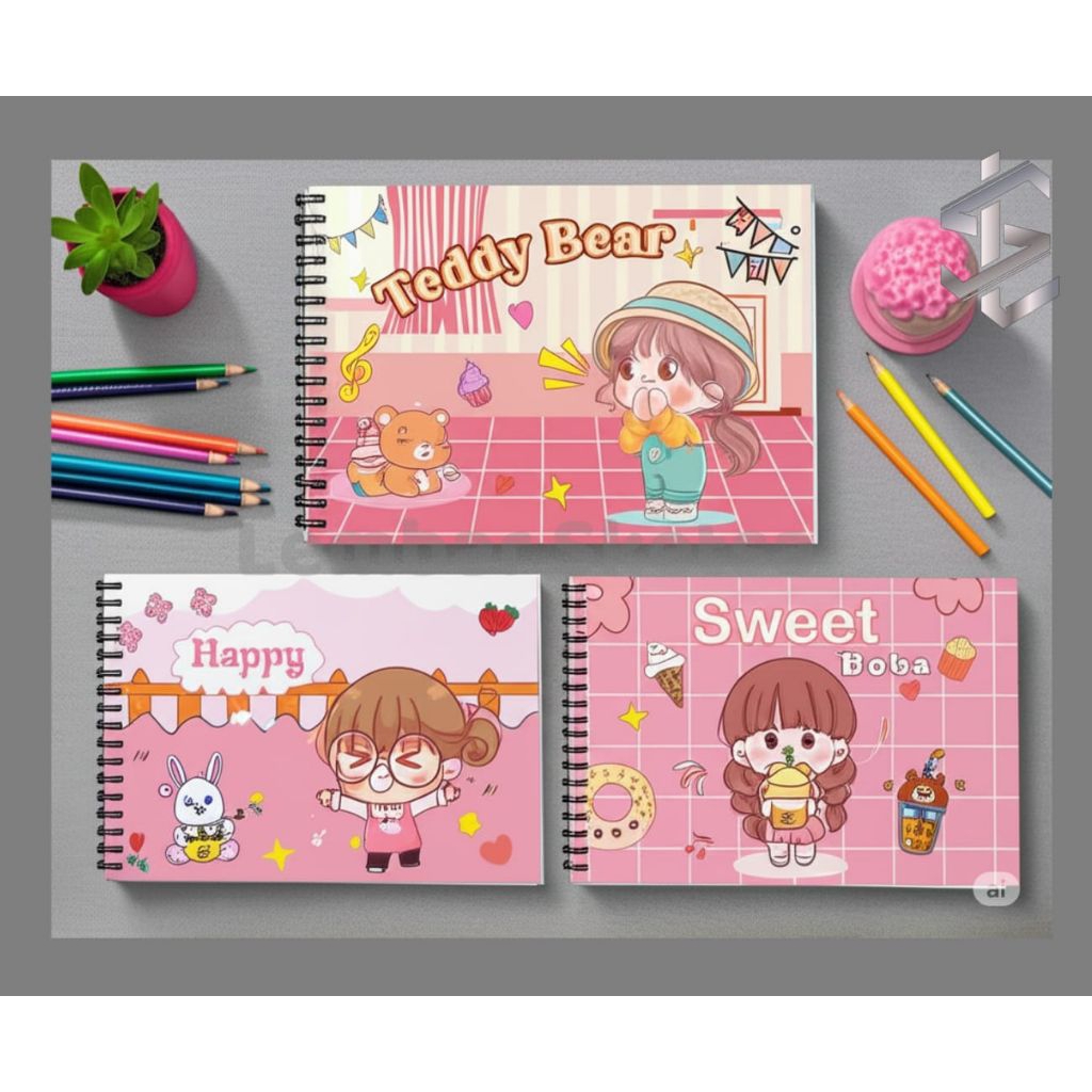 

ls Buku Gambar Anak Sketchbook A4 Drawing Book Lucu jilid Spiral Kertas Tebal 30 Lembar