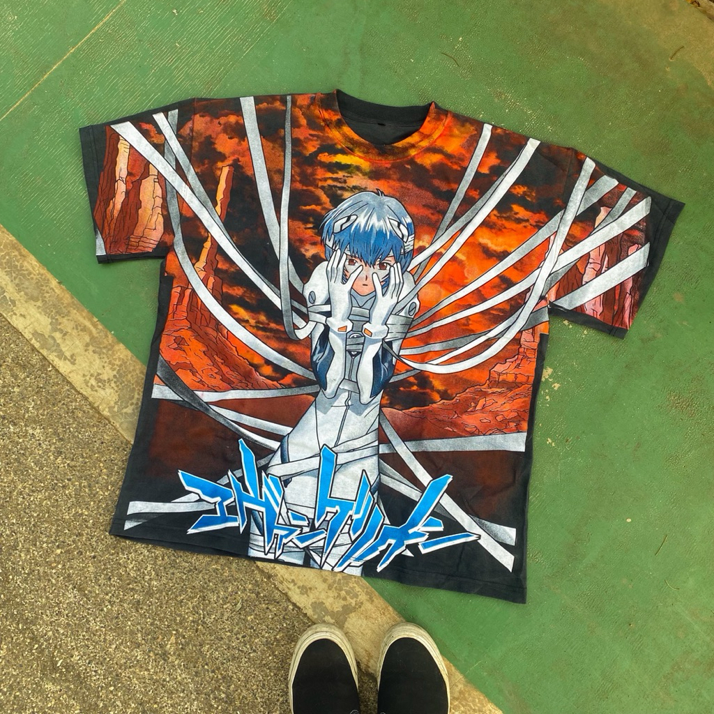 KAOS TSHIRT NEON GENESIS EVANGELION ALL OVER PRINT SPESIAL COLLABS BOOTLEG CUSTOM BY BOOTUPSK