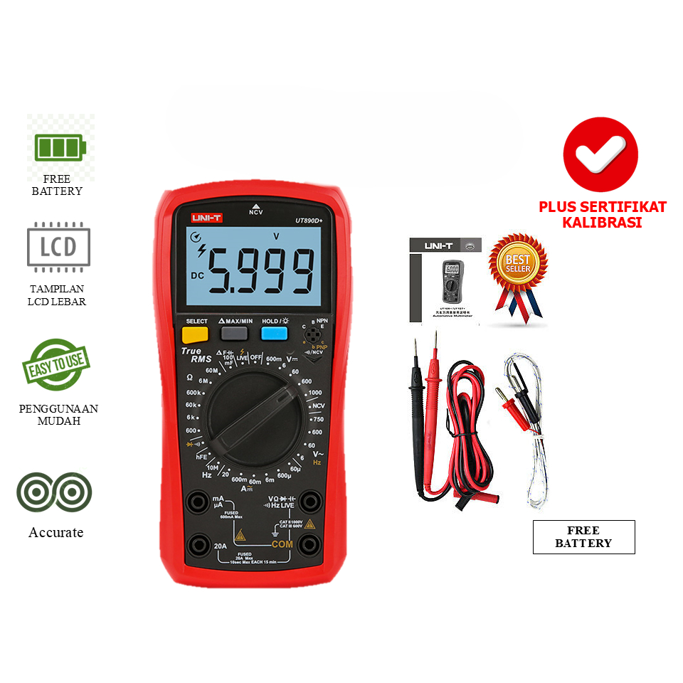 UNI-T Digital Multimeter UT890 / UT890C / UT-890C+ Plus Sertifikat Kalibrasi KAN
