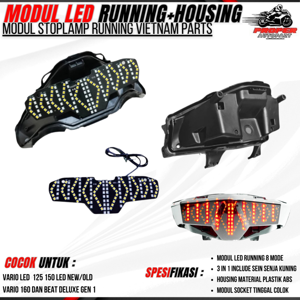 HOUSING BEAT DELUXE+MODUL RUNNING 8 MODE STOPLAMP RUNNING HOUSING+MODUL BEAT DELUXE VARIO LED NEW VA