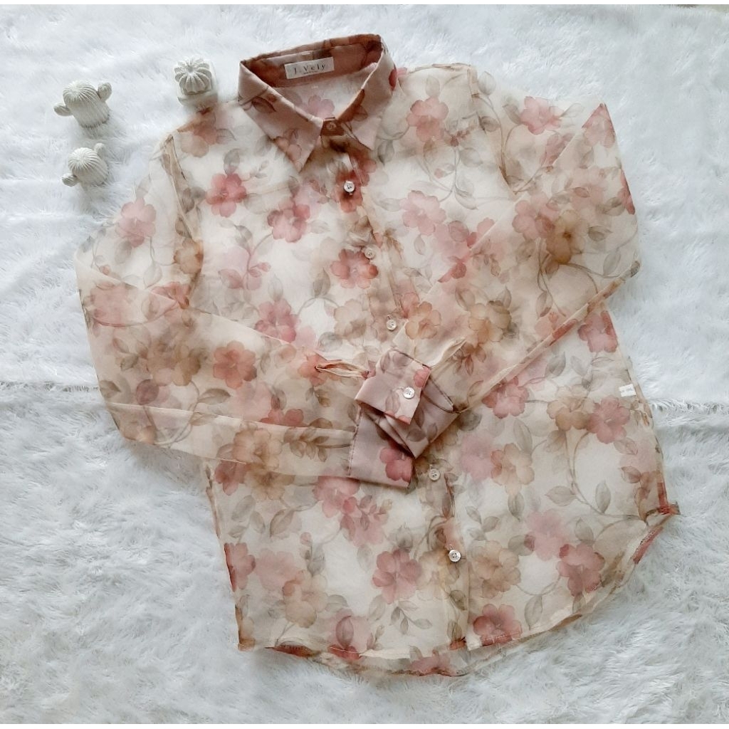 Kemeja Organza Bunga Branded Preloved Second