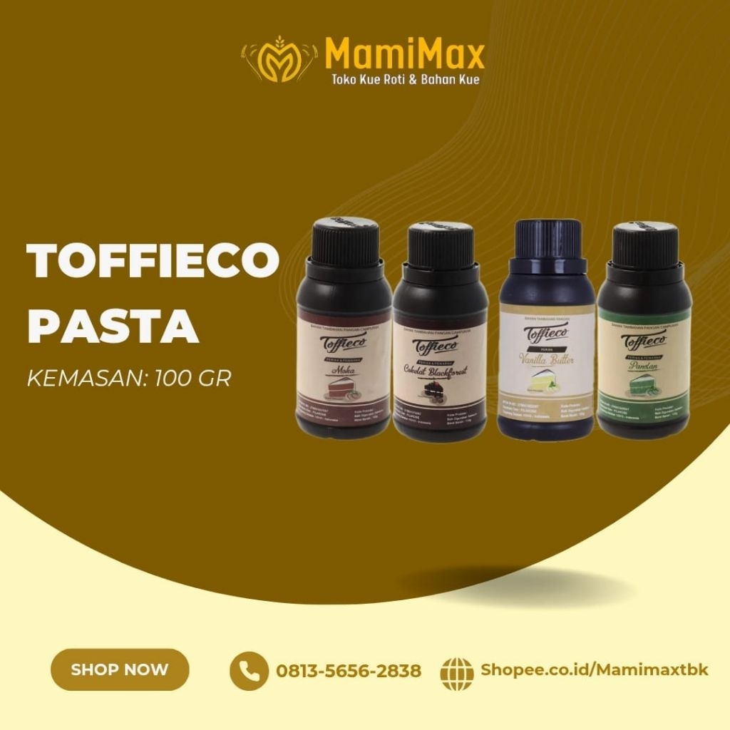 

TOFFIECO PASTA 100 GRAM BLACKFOREST, MOKA, PANDAN WANGI, VANILLA BUTTER