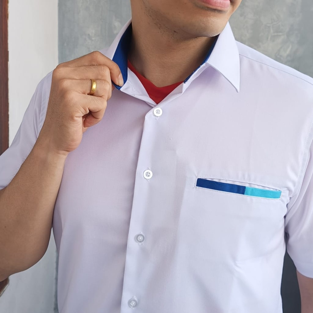 Kemeja Pria Putih Lengan Pendek Non Pangkat