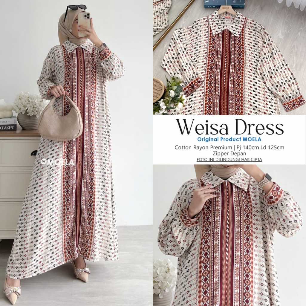 moela gamis wanita kekinian ld 125 weisa lamina kansia dress motif etnik mat katun rayon premium