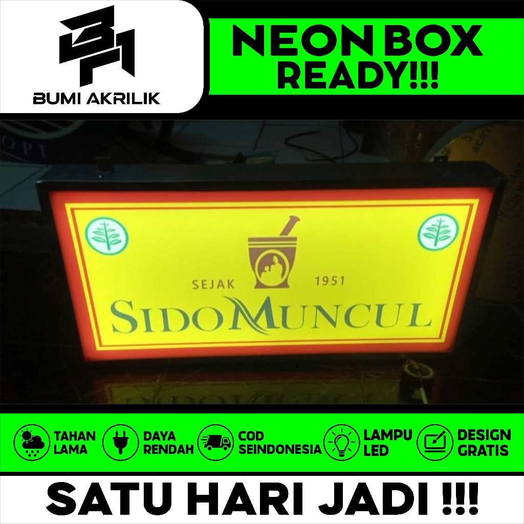 NEON BOX SIDOMUNCUL BAHAN AKRILIK 2 SISI