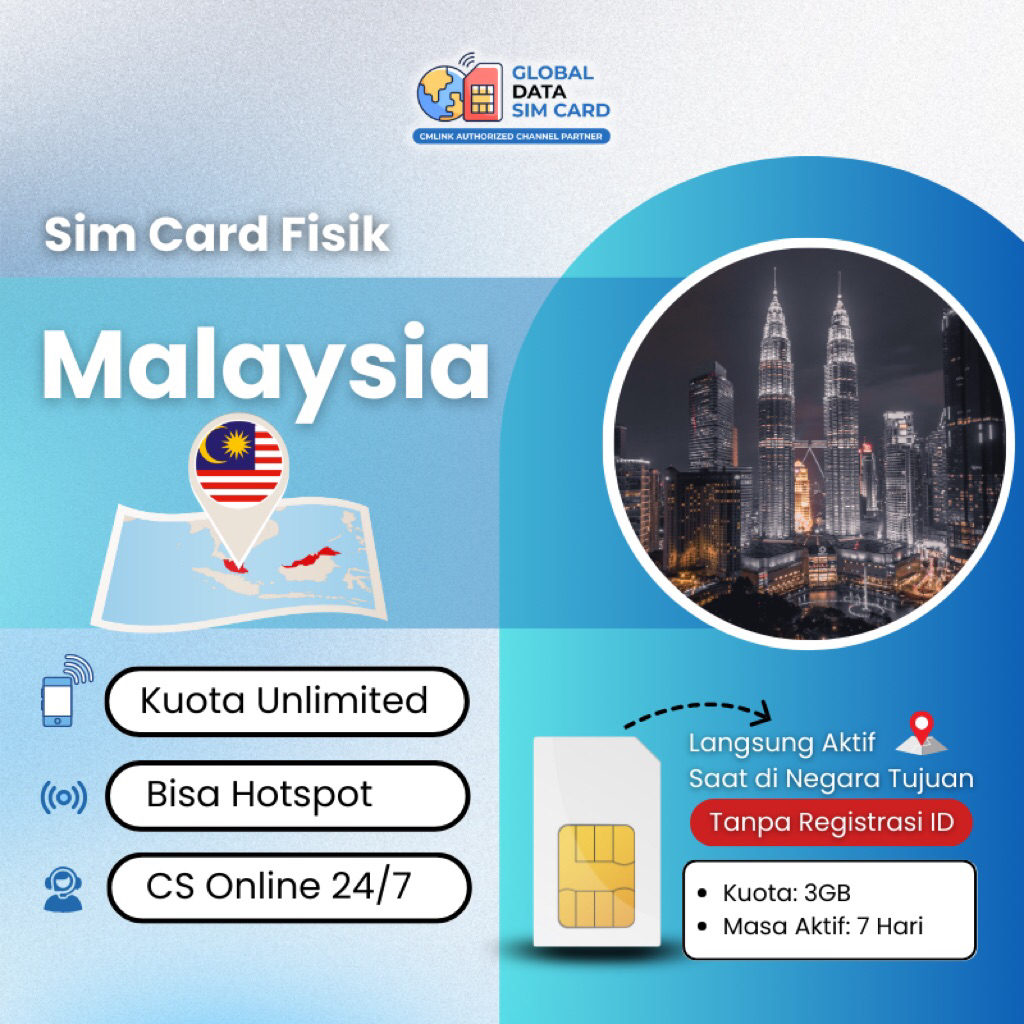 Sim Card Malaysia Unlimited Data Internet 3GB | CMlink Global Data Sim Card Internet Destination Mal