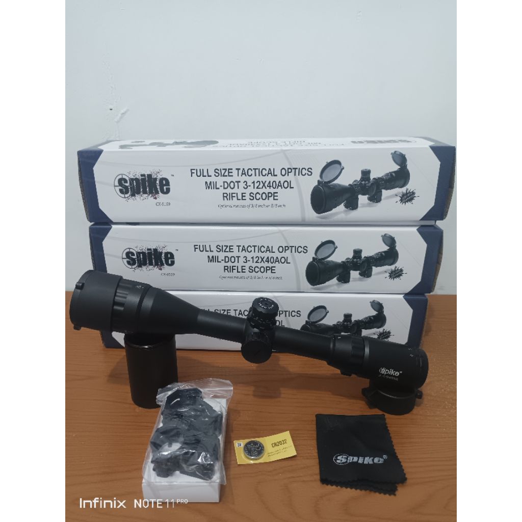 Teleskop Spike Jarak Jauh 3-12X40AOL Tahan Getar Anti Air