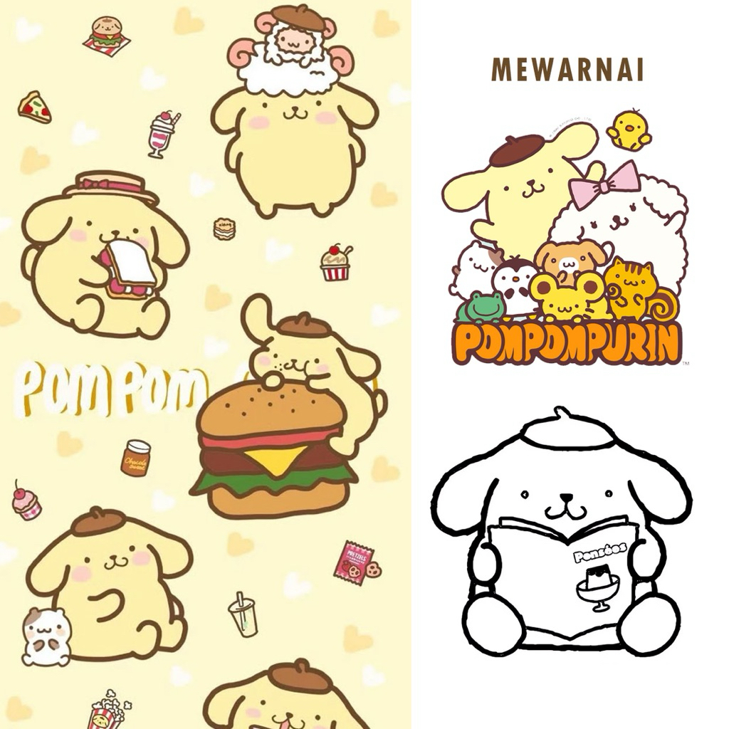 

15 Lembar A5 | Kertas Mewarnai tema POMPOMPURIN | 15 Kertas gambar berbeda