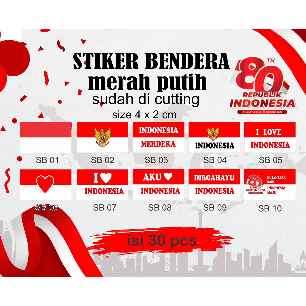 

STIKER BENDERA PIPI SUDAH CUTTING/STICKER MERAH PUTIH/STICKER TEMPEL PIPI ANAK DEWASA/30 PCS