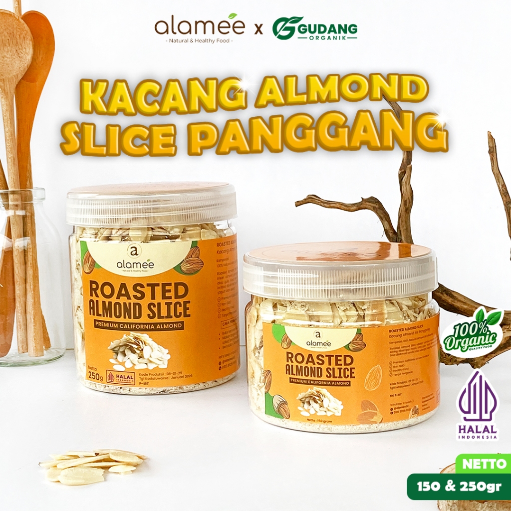 

ALAMEE Roasted Almond Sliced Almon Slice irisan panggang Kacang Almond Pacang Slice 250gr