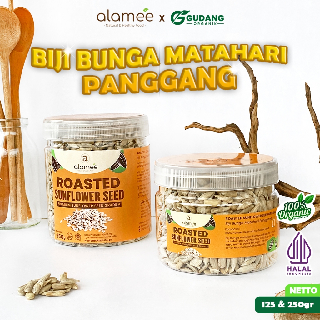 

ALAMEE Roasted Sunflower Seed Biji Bunga Matahari Kupas Oven Biji Kuaci Panggang PREMIUM 250gr 125gr
